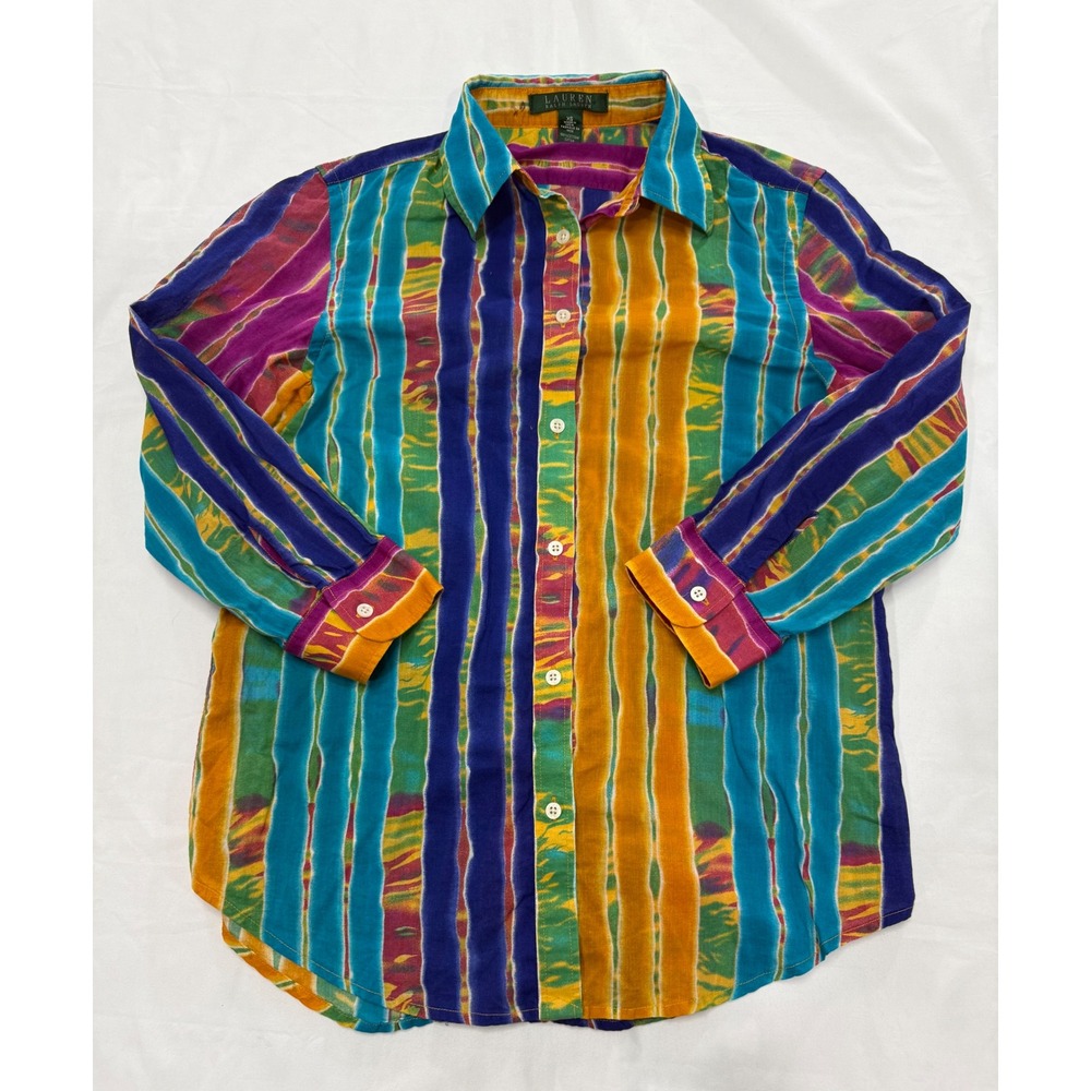 Lauren Ralph Lauren Womens XS Multi Color Striped Cotton Button Down Shirt